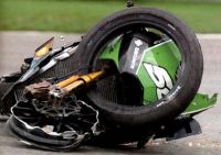 Shinya Nakano's Kawasaki after Bridgestone tire failure at 180mph